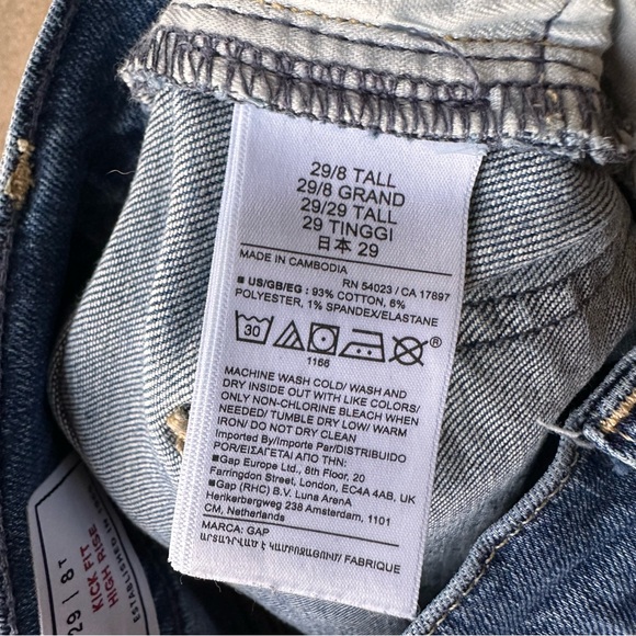 GAP High Rise Kick Fit Jeans 29 / 8 Tall Medium Wash Raw Hem Kick Flare Denim - Picture 5 of 7